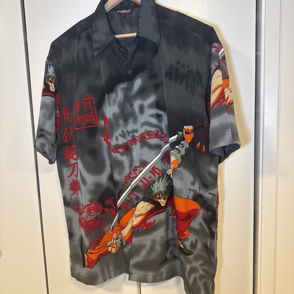 Snakeyes Yu Yu Hakusho Button-Up Shirt Mens XL Vintage 90s Hiei Anime Graphic